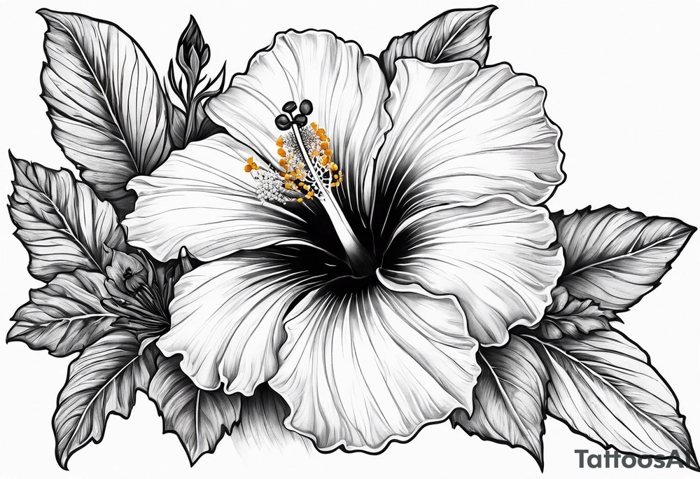 Hibiscus with wildflowers, poppy, complimentary flowers tattoo idea