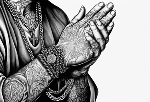 praying hands with chain cross tattoo idea