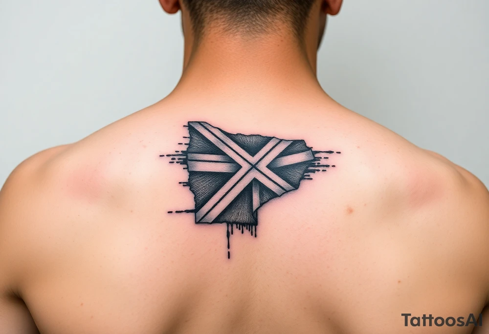 Scotland the brave tartan on left shoulder with skin peeling back to reveal tartan underneath tattoo idea