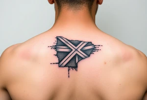 Scotland the brave tartan on left shoulder with skin peeling back to reveal tartan underneath tattoo idea