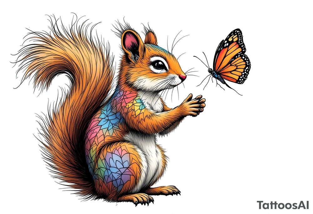 A squirrel holding a butterfly tattoo idea