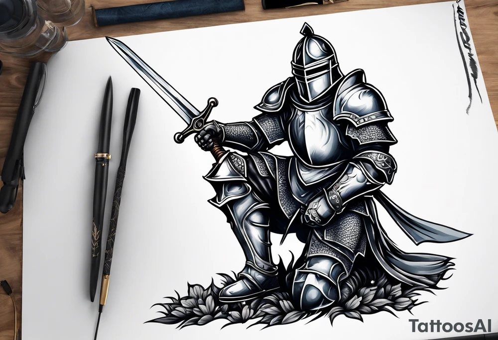 knight kneeling with sword tattoo idea