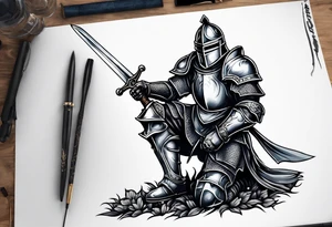 knight kneeling with sword tattoo idea