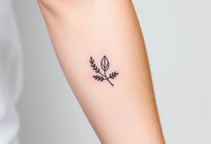 laurel branch with one leaf inverted, the inverted leaf is part of the branch and the same size as the others leaves tattoo idea