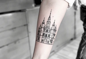 Creative barcelona architecture leg sleeve tattoo idea