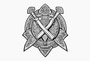 Valhalla sword shield axe Valknut victory tattoo idea