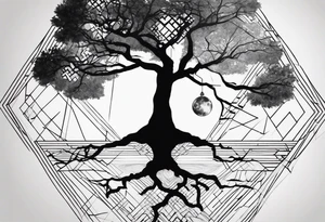 Baum silhouette mit Geometric Muster im Hintergrund tattoo idea
