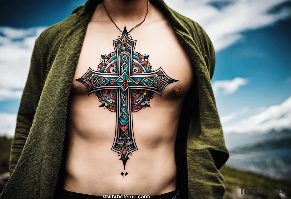 Tribe cross tattoo cover up tattoo idea
