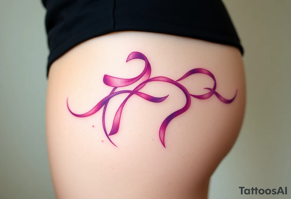 garter tattoo with flowing ribbons in shades of pink and purple, blending seamlessly into the skin for a dreamy effect tattoo idea