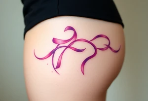 garter tattoo with flowing ribbons in shades of pink and purple, blending seamlessly into the skin for a dreamy effect tattoo idea