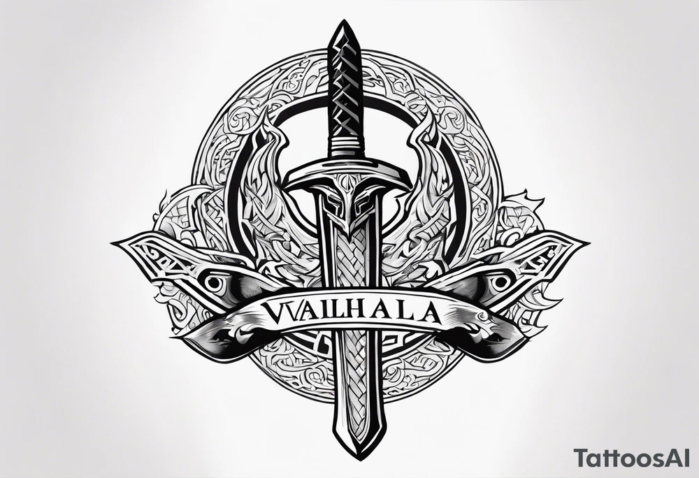 Valhalla sword dragon head axe viking church tattoo idea