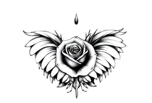 TWO FEATHERS TOGETHER WITH A ROSE WITH SERGE WRITTEN INSIDE tattoo idea