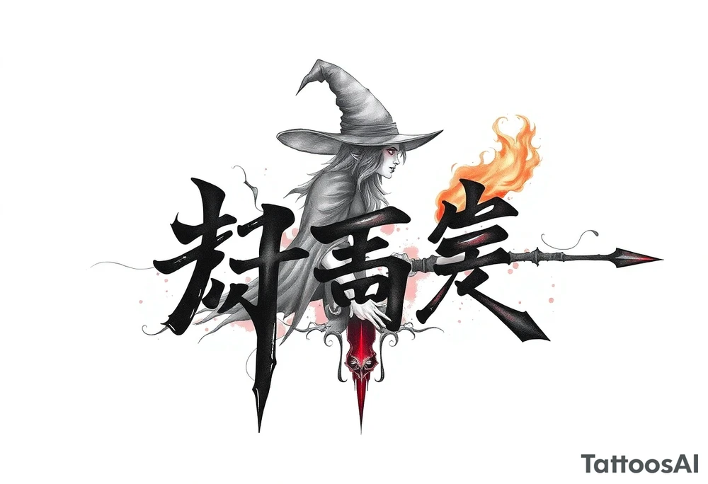 The word “싸이커스” and witch tattoo idea