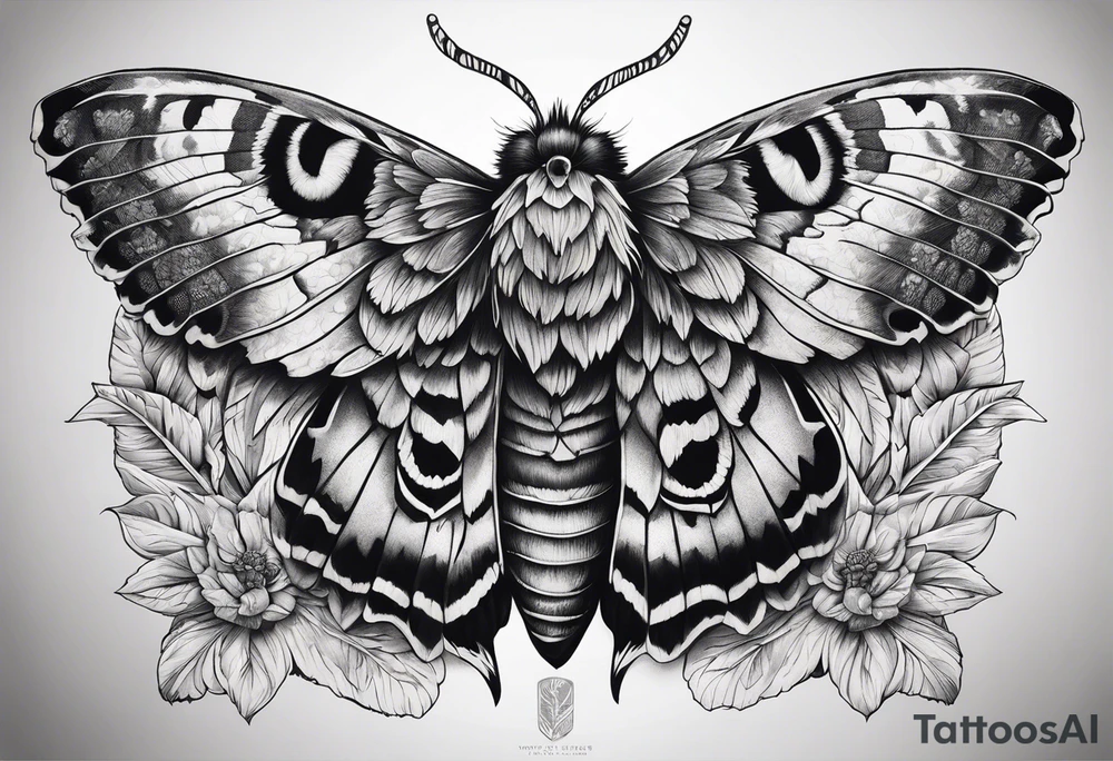 Dead head moth with long wings and owl eyes tattoo idea