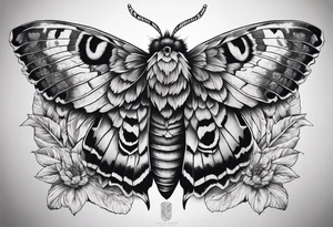 Dead head moth with long wings and owl eyes tattoo idea