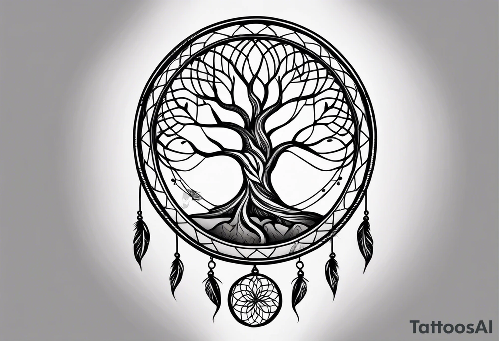 Dream catcher with tree of life in middle tattoo idea