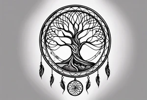 Dream catcher with tree of life in middle tattoo idea