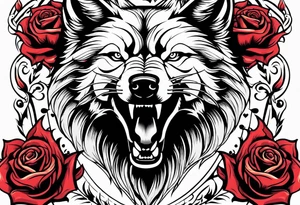 Rose with flames from top into a wolf tattoo idea