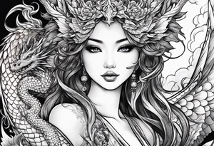 fairy and a dragon in the background tattoo idea