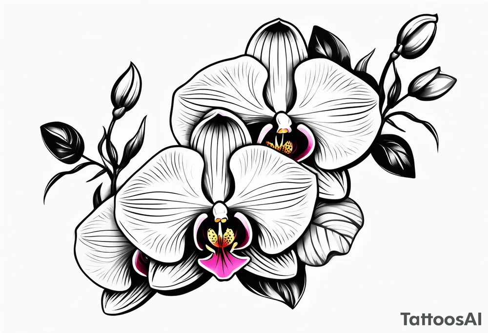 vertical minimal design with 
orchids tattoo idea