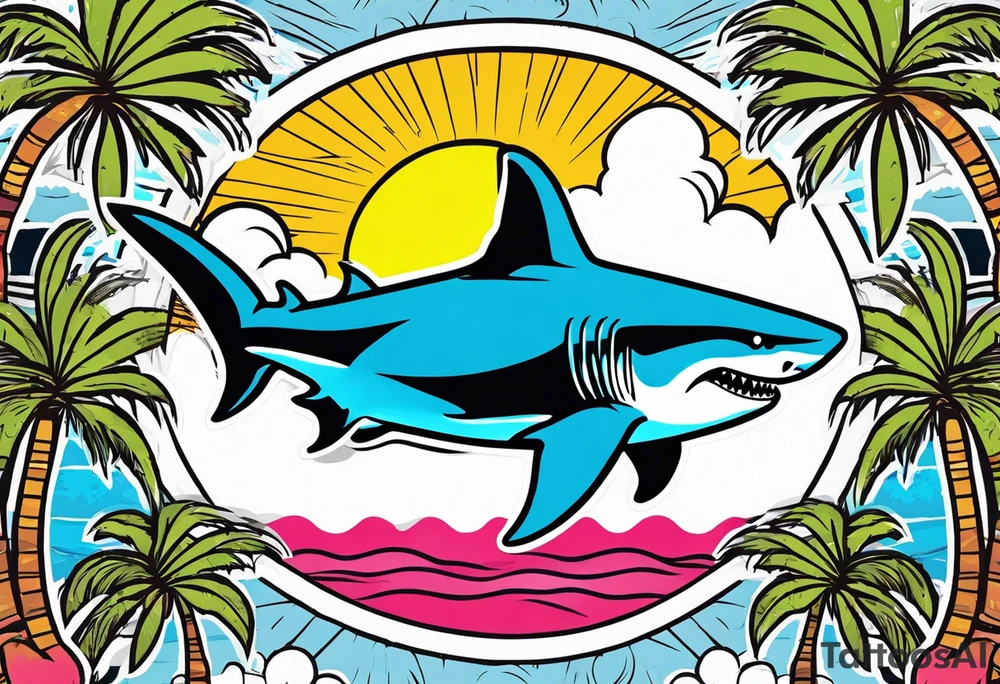 Great white shark, palm trees, money tattoo idea