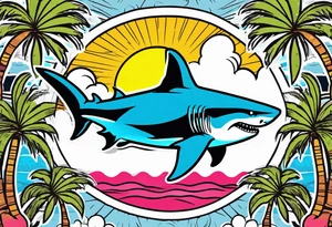 Great white shark, palm trees, money tattoo idea