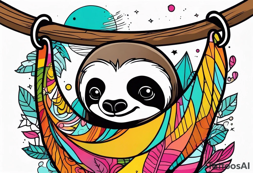 Abstract color hanging sloth tattoo idea