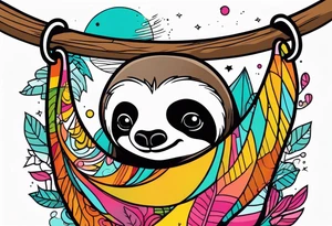 Abstract color hanging sloth tattoo idea