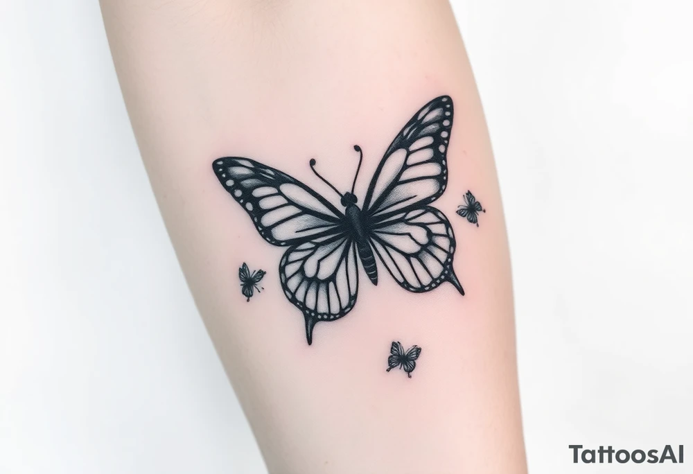 Anastacia in old English long beach California theme with butterflies tattoo idea