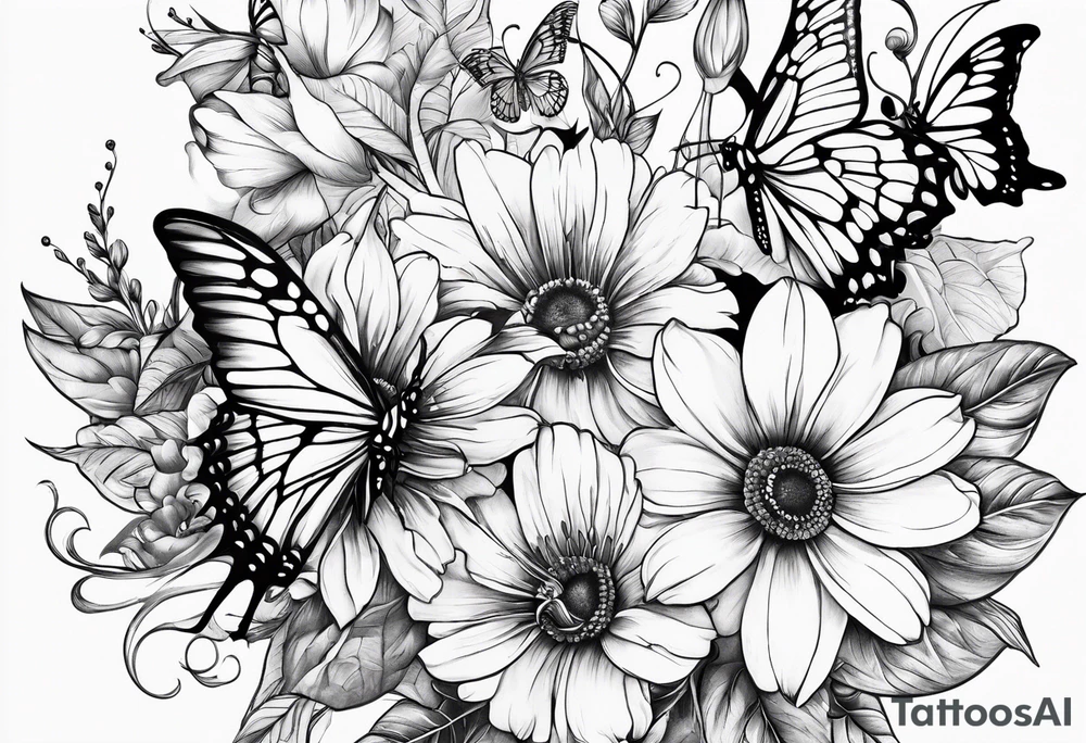 Sundlower and butterflies and humming birds tattoo idea