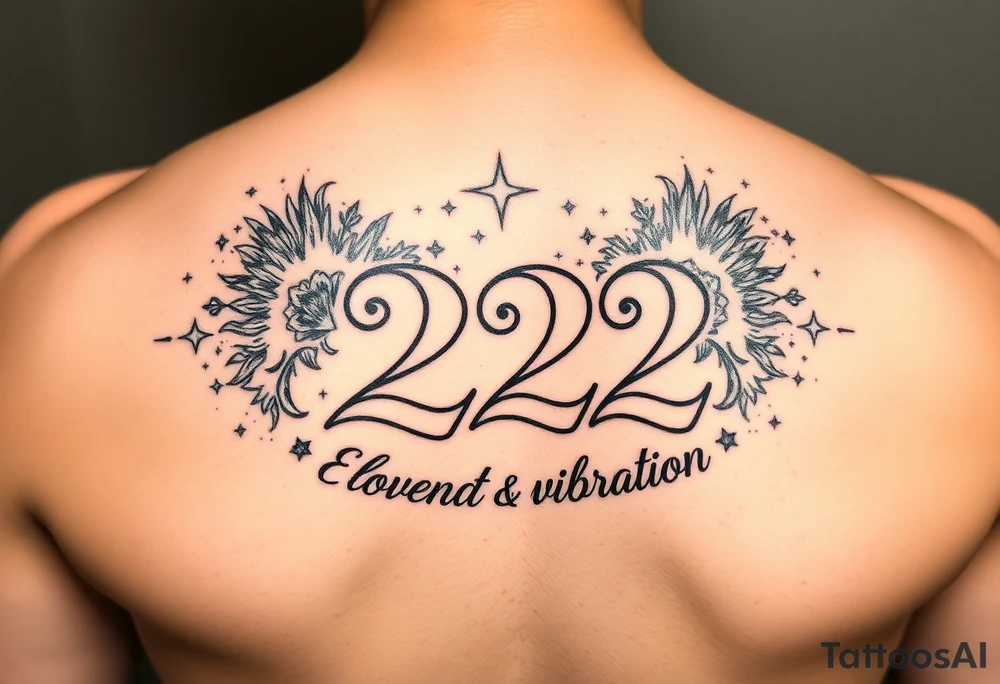 Bold 222 surrounded with love and stardust and vibration tattoo idea
