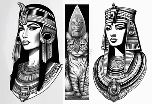 Sleeve with cleopatra, Horus and a Egyptian cat tattoo idea