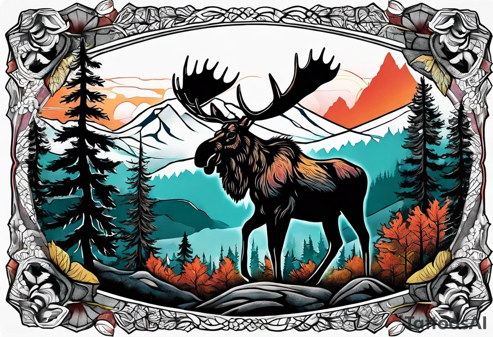 moose mountain forest tattoo idea