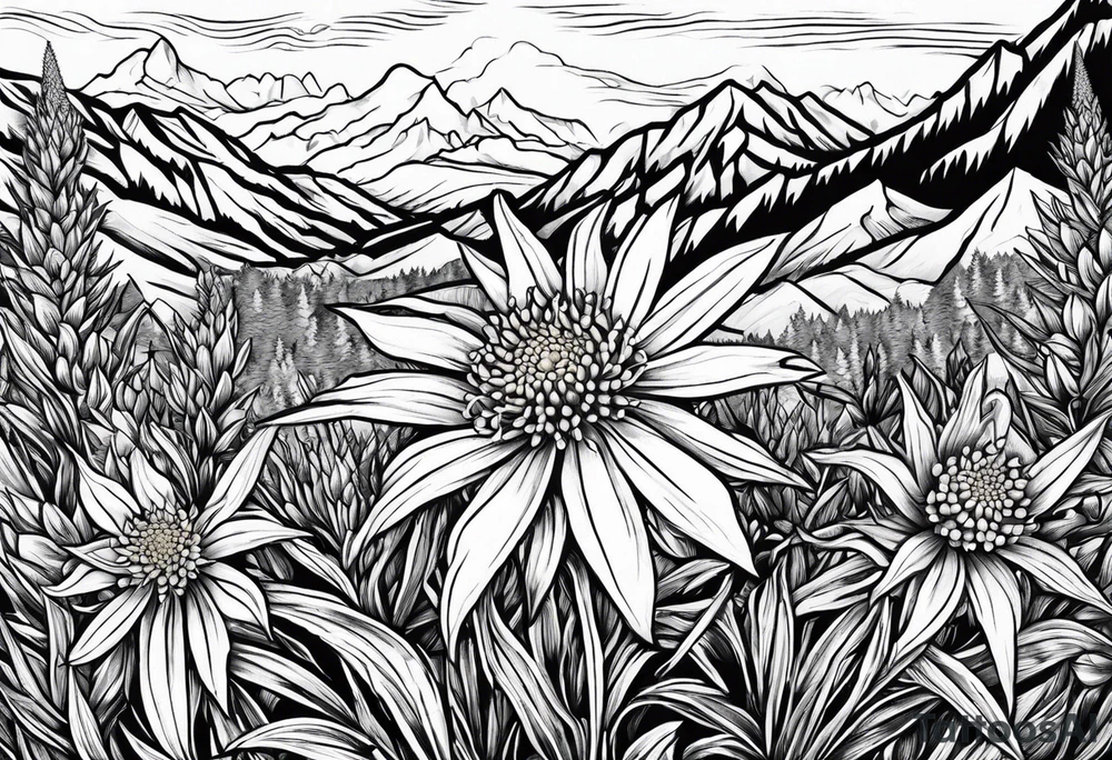 Edelweiss flower on a mountain tattoo idea
