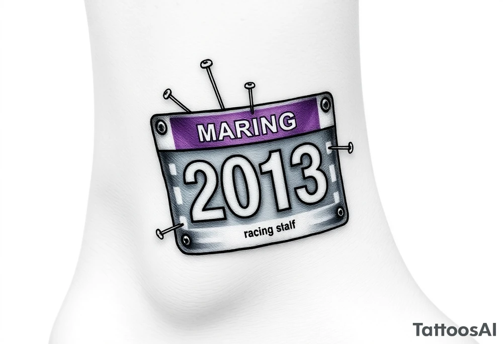 Racing half marathon bib 2013 purple and gold running safety pins piercing the skin running tattoo idea