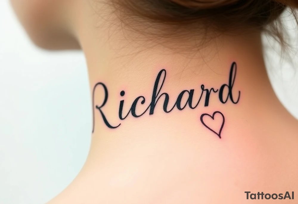 The name Richard in pretty handwriting with a heart for the dot on the i on my neck tattoo idea