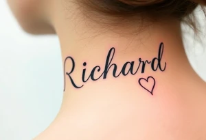 The name Richard in pretty handwriting with a heart for the dot on the i on my neck tattoo idea