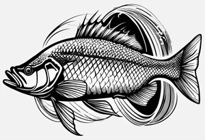 bass fish, its tail turns into a fishing hook tattoo idea