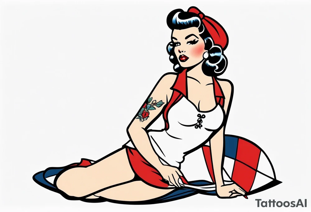 American Traditional pinup girl sitting tattoo idea