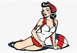 American Traditional pinup girl sitting tattoo idea