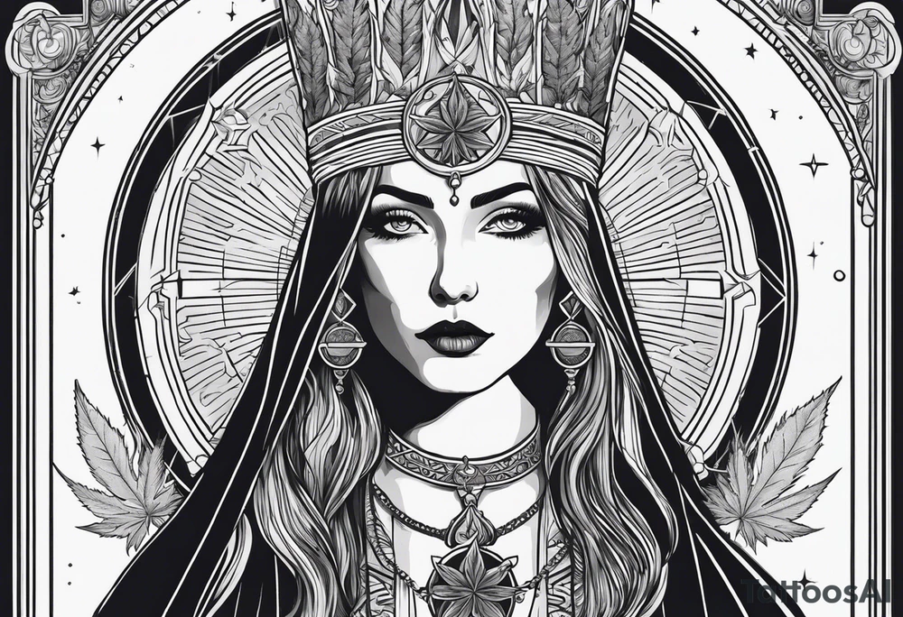 High priestess full tarot card cannabis simple
line work tattoo idea