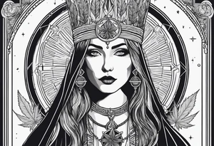 High priestess full tarot card cannabis simple 
line work tattoo idea
