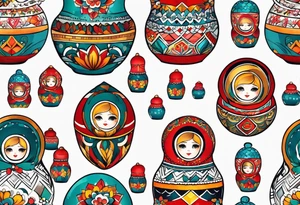 Matryoshka with geometric design,  with large pattern around it tattoo idea