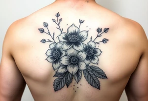 Realistic flowers and leaves with embellishments tattoo idea