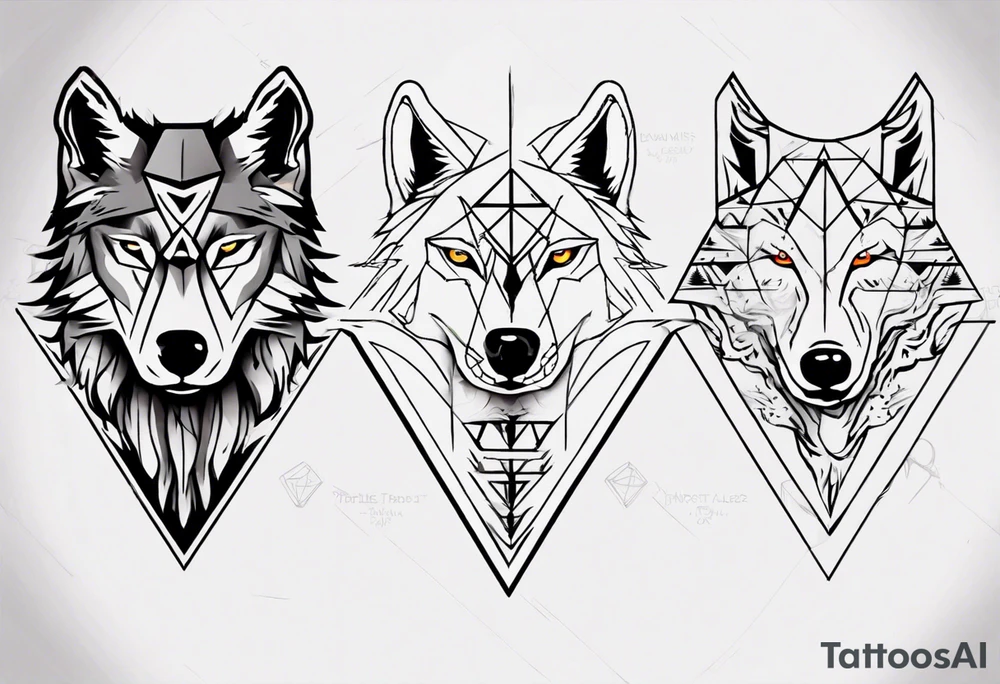wolf head with triangle in the background tattoo idea