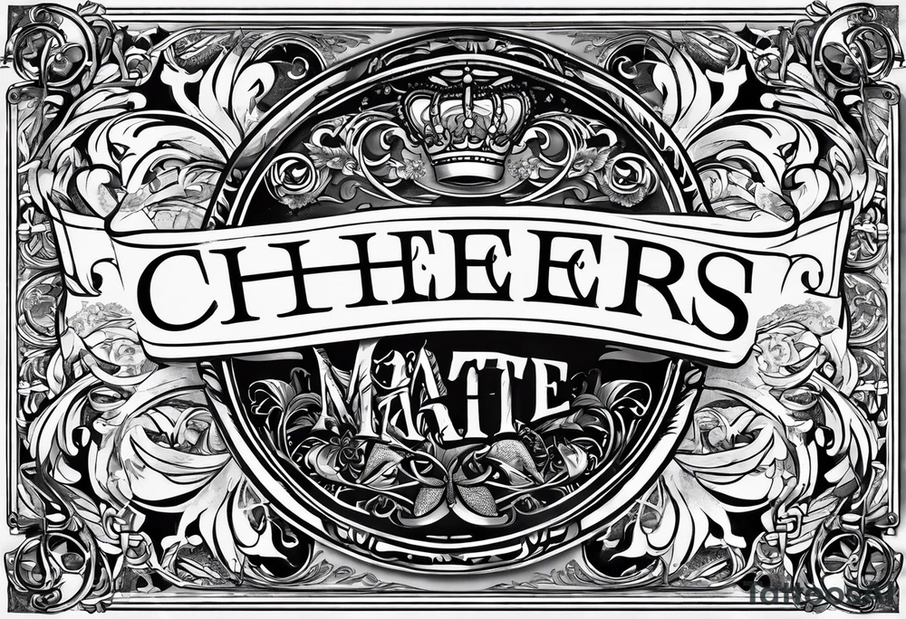 Cheers Mate text, armband +Cancer Ribbon +artistic tattoo idea