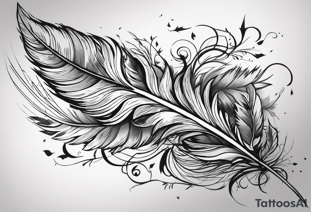 The tattoo begins on the left arm, at the elbow, where feathers are flying under the action of the wind towards the left hand. These feathers share the air space with branches that have leaves, and both elements move together up the left arm. As they approach the shoulder, some lightning appears between them. At this point, the feathers start to converge toward the left chest, where a vortex of energy reveals the head of an owl. The branches converge toward the left side of the back, passing over the shoulder. On the left side of the back, there is a dense, psychedelic element representing the energy of life's creation, with references to the earth, element, and planet. There is also a clay house in this area. tattoo idea