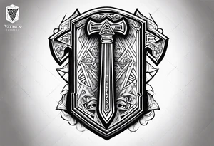Valhalla sword shield axe Valknut stairs tattoo idea