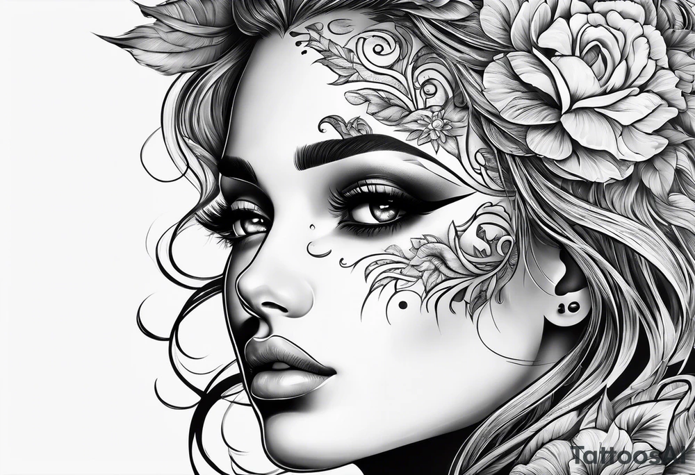 Face with eyes with background and clouds tattoo idea