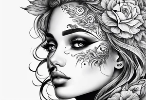 Face with eyes with background and clouds tattoo idea